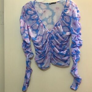 NWOT Zara Floral Ruched Semi-Sheer Crop Top